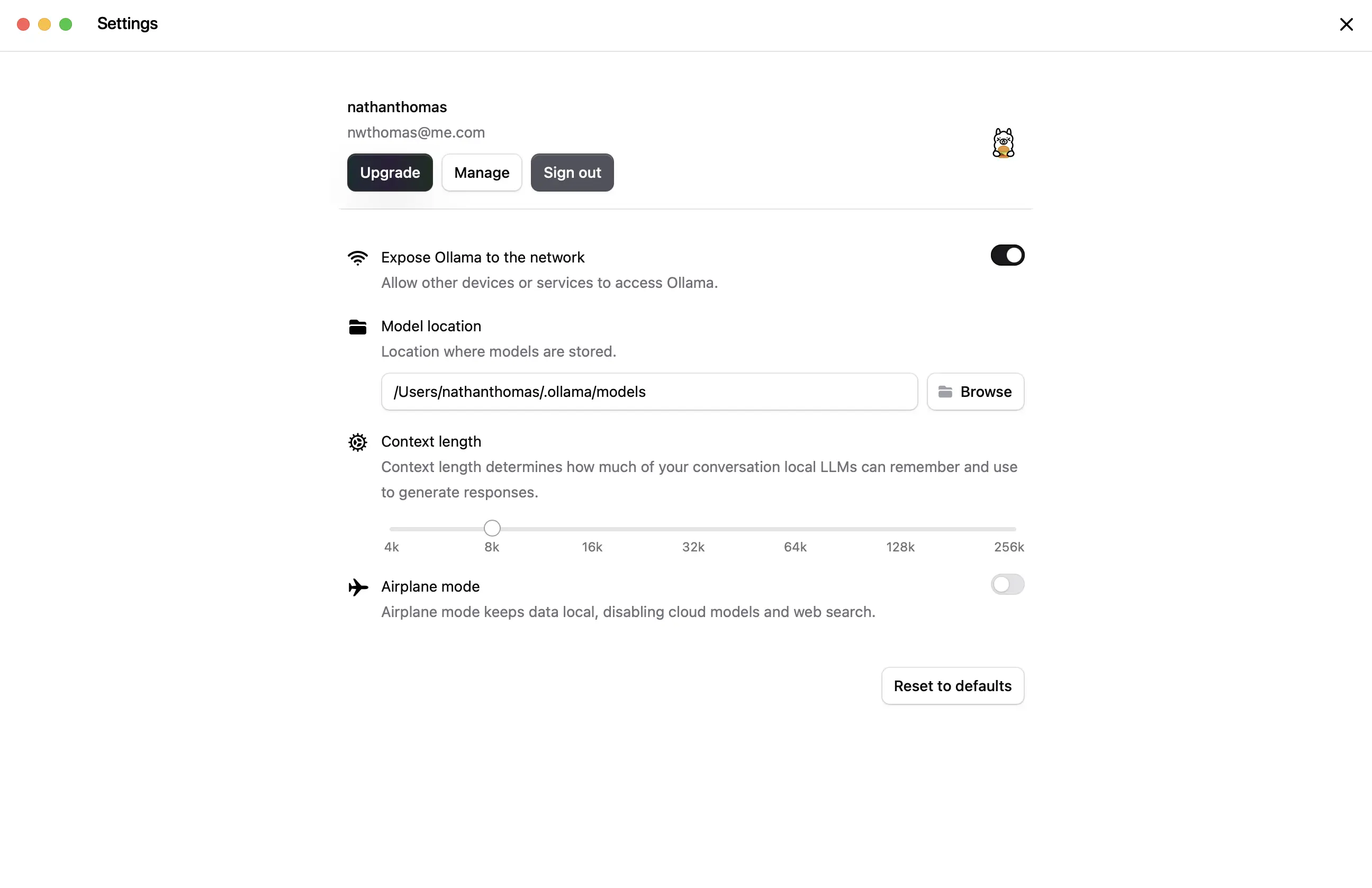 Ollama API setting